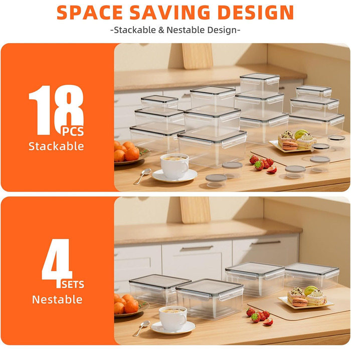 Набір контейнерів для зберігання продуктів 36 шт. з кришками, витіканнями, для кухні