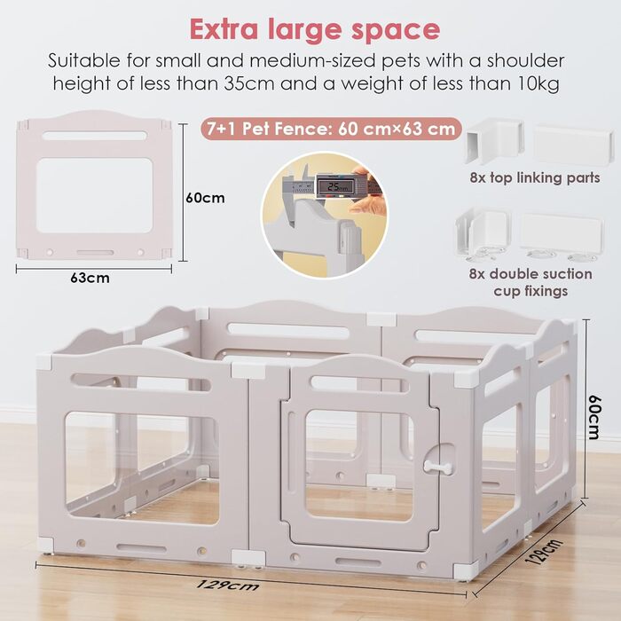 Клітка для цуценят з акрилу 60 см, 7+1 шт. з дверцятами, без ґрат, для дому, з присосками, прозора, теплий сірий колір, для собак та цуценят