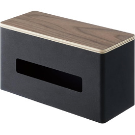Yamazaki 4765 RIN Double-Sided Tissue Box, Black, Steel/Plywood, Minimalist, 26 x 11 x 14 cm