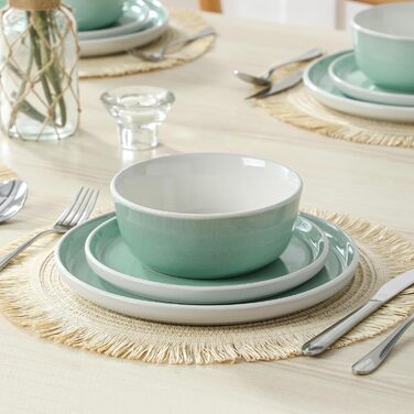 Набір посуду Steingut 18 предметів vancasso ELBA для 6 осіб, сучасний посуд у бірюзовому кольорі (6 тарілок, 6 мисок, 6 десертних тарілок)