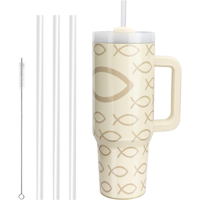 Термокружка WALLFID 40oz з нержавіючої сталі, вакуумна ізоляція, з кришкою, 3 трубочки та щітка для чищення, для гарячих та холодних напоїв, ідеальна для кави, чаю, смузі та іншого