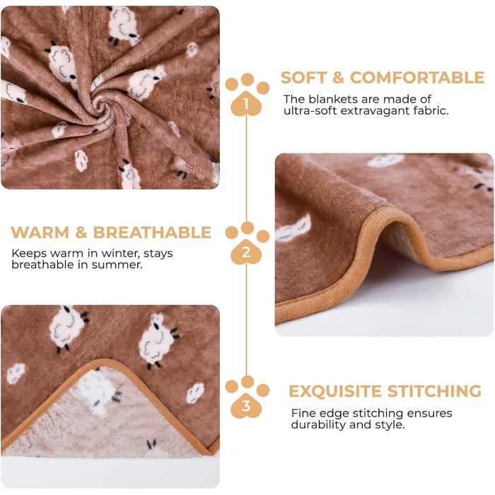 М'яка ковдра для собак та котів Luciphia: тепла флісова ковдра 3 шт. 104*76 см (60*40 см, вівчина)