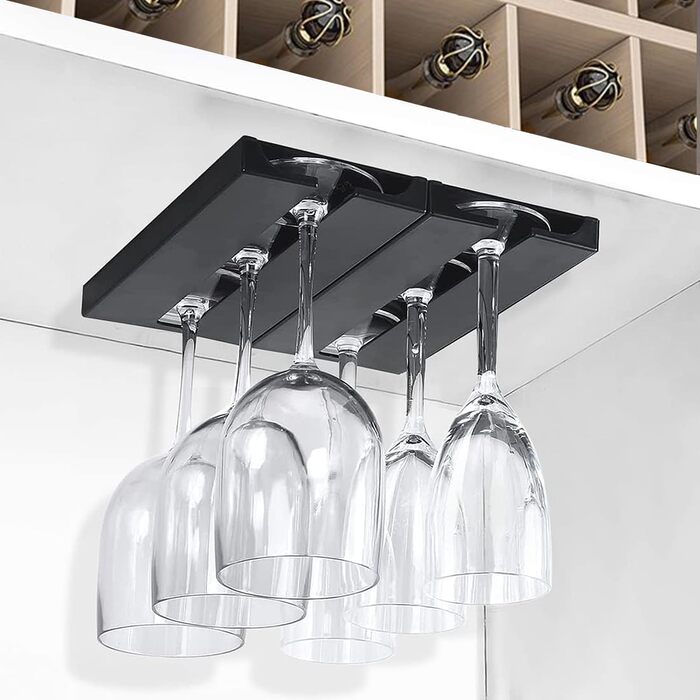 Тримачі для келихів вина ROLMZJX (2 шт.) - підвісні, для шафи, пластикові, чорні. Підходять для дому, ресторану, готелю, бару.