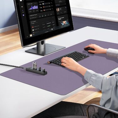 Килимок для столу Niviy з екошкіри XXL, 80x40 см, антиковзаючий, водонепроникний, для офісу, дому та ноутбука, м'яка підкладка з алькантари (лавандовий)