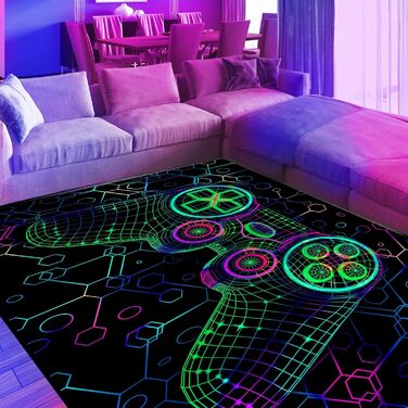 HOLAVIDA 3D Vortex Illusion Rug, Blacklight-UV Reactive Area Rug, Non-Slip Fluorescent Play Mat, Glow-in-the-Dark Kids' Playroom Decor 180x120cm Style-7