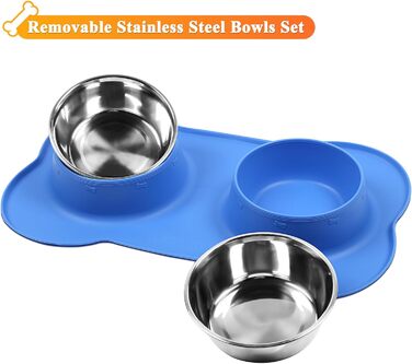 Миска для собак VIVAGLORY Splashfree з нержавіючої сталі та силіконовим килимком, 1310 мл, блакитна