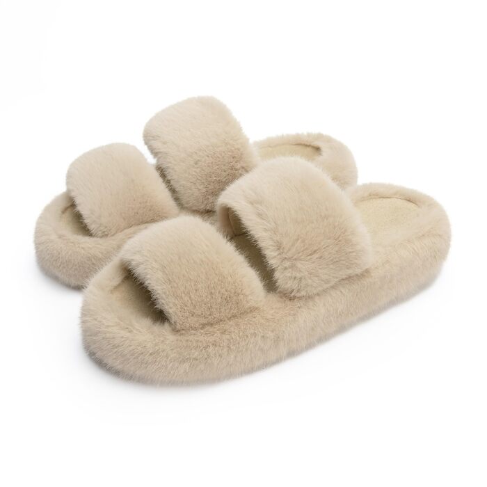 Жіночі домашні капці Chantomoo з ефектом пам'яті (Memory Foam), м'які та пухнасті з штучним хутром, відкритий носок, колір бежевий (camel), розмір 42/43 EU