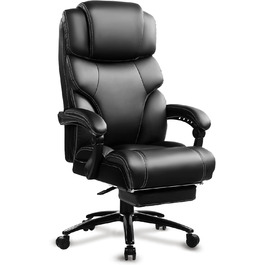 KCREAM Ergonomic Leather Office Chair with Footrest - High Back Executive Desk Chair, Adjustable Armrests, Swivel, Height Adjustable (Black)