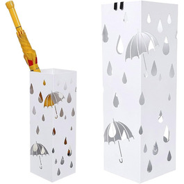 Bakaji Metal Umbrella Stand with Water Tray - White, Square Design, 49x15.5x15.5cm