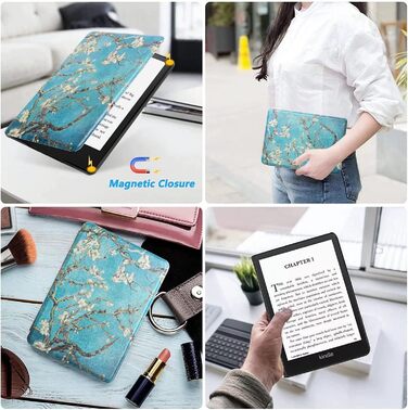 Чохол MOKASE для Kindle Paperwhite 5/6/7 (2012-2016), синтетична шкіра, функція авто-сон, Blossom