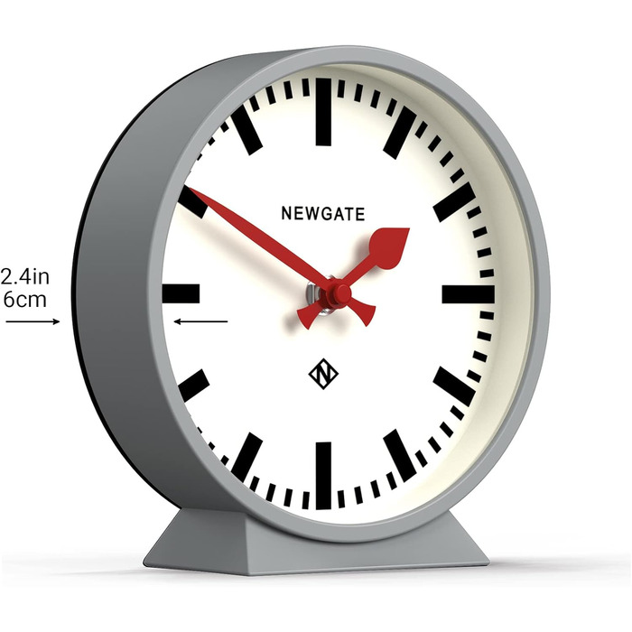 NEWGATE® M Mantel Clock Railway Silent Sweep - 'No Tick' - A modern mantel clock - Small clock - Clocks for living room - Office clock - Desk clock - Mantel clocks - Railway dial - (Grey)