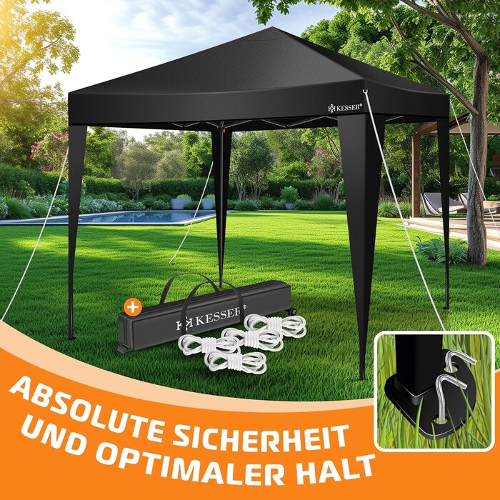 KESSER® Gazebo Folding Gazebo Lighting | Pop-Up Garden Gazebo Adjustable Height Stable Waterproof Winterproof | Party Tent Event Tent UV Protection 50+ incl. Remote Control & Bag (3x3m, Black / Black)