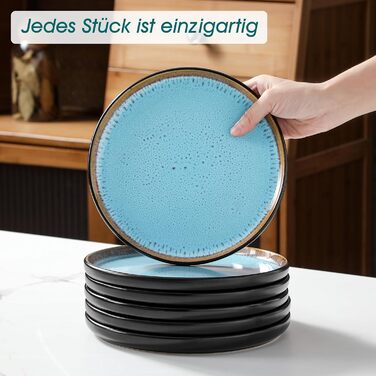 Набір посуду Steingut 24 штуки Vancasso AMBER: тарілки, супові тарілки, десертні тарілки, миски, реактивна глазур, морський блакитний, для 6 осіб, стійкий до миття в посудомийній машині