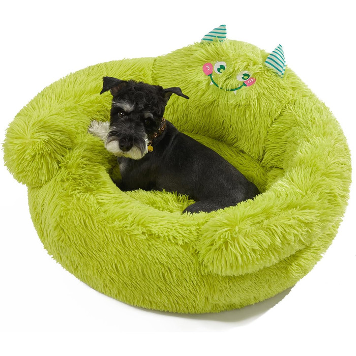 Jiupety Dog Bed Cat Bed Fluffy, Donut Dog Bed for Large Dogs, Orthopedic Dog Bed Dog House Indoor, Dog Basket Size L (69 x 69 x 36 cm), Cartoon Dog Bed, Green