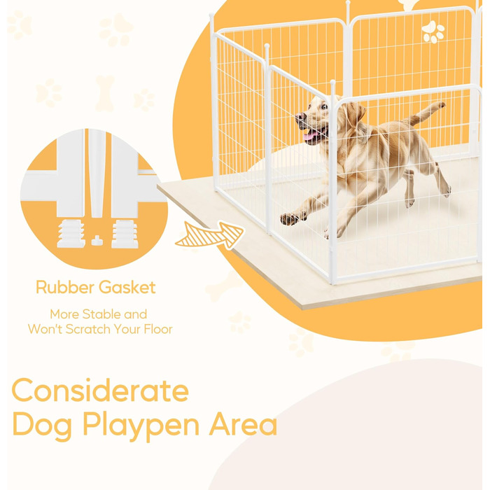 Вольєр для собак HealSmart, 61 см, 8 панелей, міцний метал, портативний, для дому та вулиці, для кемпінгу, двору, автодому, садового паркану, приватності, тераси, білий