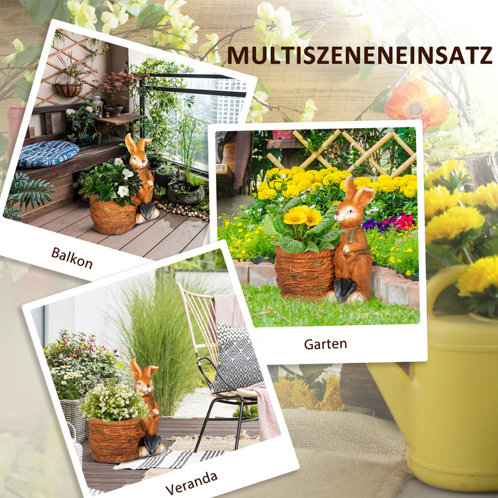 Outsunny Flower Pot Bunny with Willow Basket Design Herb Pot with Drainage Hole for Garden and Living Room MgO