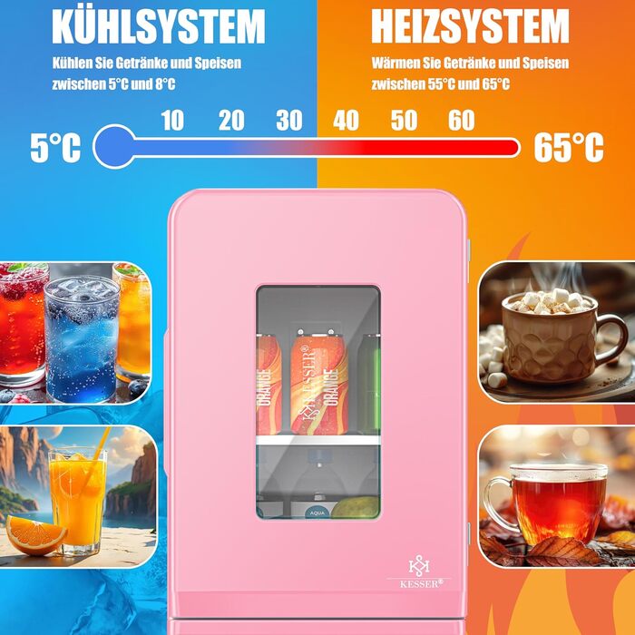 KESSER® Міні холодильник-термобокс 15L 2в1: охолодження та нагрівання, AC/DC, для авто, офісу, дому, кемпінгу (рожевий)