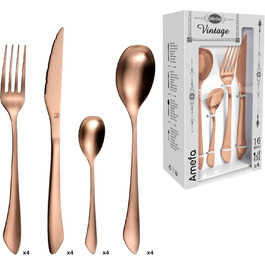 Набір столових приборів Amefa INSTINCT 16 предметів для 4 осіб, нержавіюча сталь 18/0, мідний колір, PVD покриття, вінтажний стиль