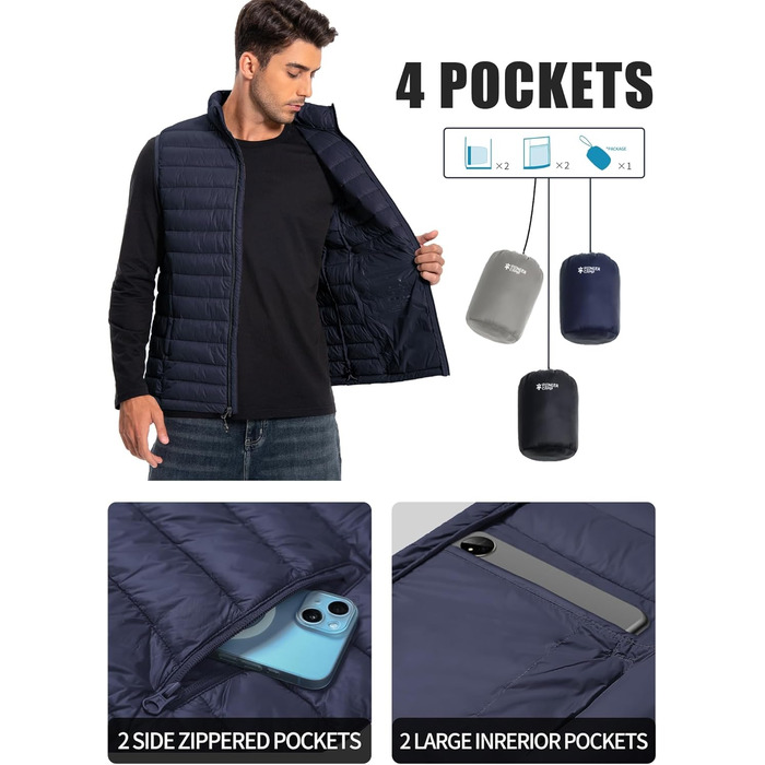 Чоловіча легка степкова жилетка Pioneer Camp – водонепроникна, компактна, з підкладкою – для активного відпочинку, повсякденного носіння, роботи, спорту та подорожей. Navy, L