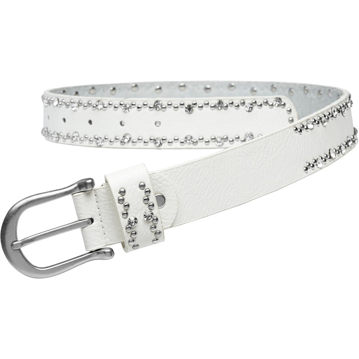Жіночий ремінь Caspar GU292 з декоративними стразами та заклепками, білий (105 см, обхват талії 107-111 см)