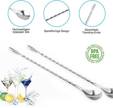 Набір з 4 коктейльних ложок Barlöffel, 30 см, нержавіюча сталь, для Мартіні, лате макіато та шейкерів