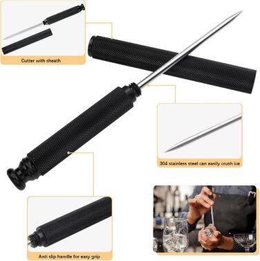 Aluminum Alloy Ice Pick Handle with Stainless Steel Blade and Safety Cover, Ice Tool, Kitchen Tool for Restaurant, Bar, Home (black)