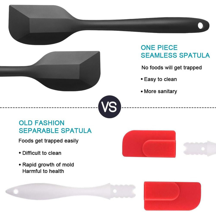 Набір силіконових шпателів Vicloon (4 шт.) для випічки та приготування їжі. Стійкі до високих температур (500°F), гнучкі, антипригарні. Чорний колір.