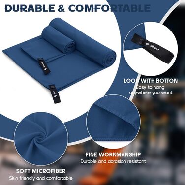 Набір рушників з мікрофібри 2 шт. | 180x60 см (великий) + 80x40 см (малий) | Швидковисихаючі рушники для душу, спорту, пляжу, фітнесу (темно-синій)