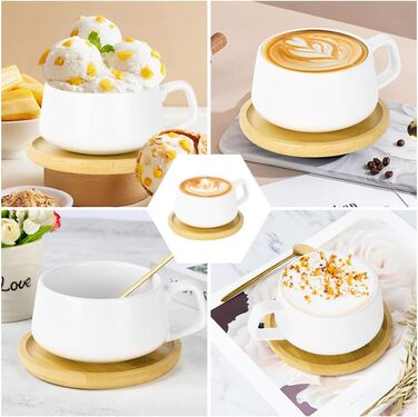 Набір кавових чашок капучіно з блюдцем, 4 шт. (320 мл) з кераміки, чорний колір