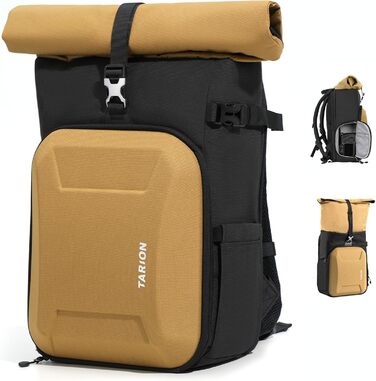 Рюкзак для камери TARION Rolltop: професійний фоторюкзак з жорсткою оболонкою, відділенням для 16-дюймового ноутбука, сумісний з DSLR/SLR камерами, об'єктивами та штативом, колір золотий