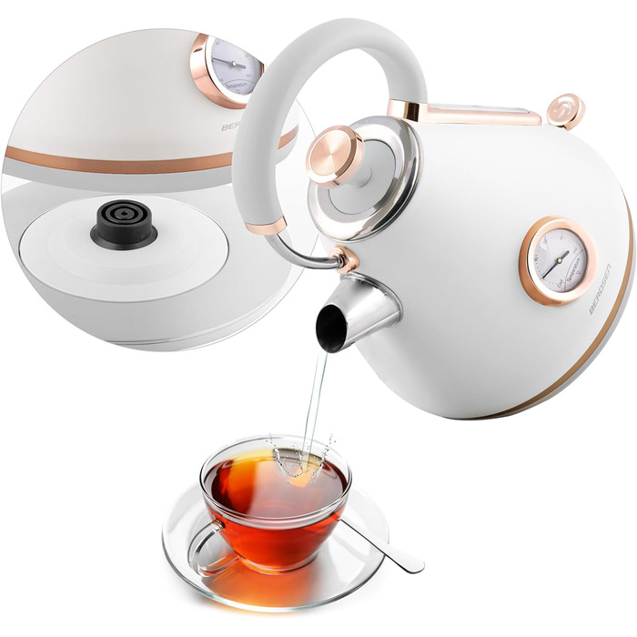 Елегантний чайник Berdsen BD-701 з термометром, 1.7L (білий)