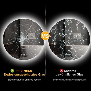 Дзеркало для ванної кімнати з підсвічуванням 70 см, LED дзеркало з підсвічуванням, 3 кольори світла, антизапарник, регульована яскравість, сенсорне управління, функція пам'яті, кругле, водонепроникне IP44, 70x70 см