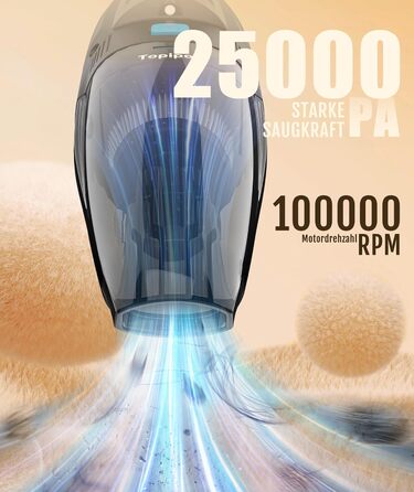 Акумуляторний пилосос Topipop Handstaubsauger 25000Pa з HEPA-фільтром для дому, авто, шерсті тварин (чорний)