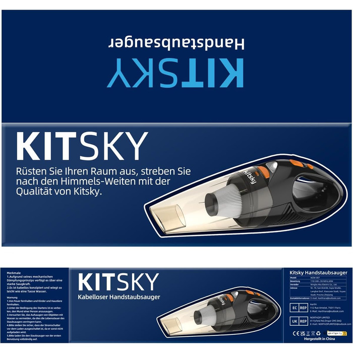 Портативний бездротовий пилосос Kitsky - 12500 Па, LED, HEPA-фільтр, для авто, дому та офісу, оранжевий