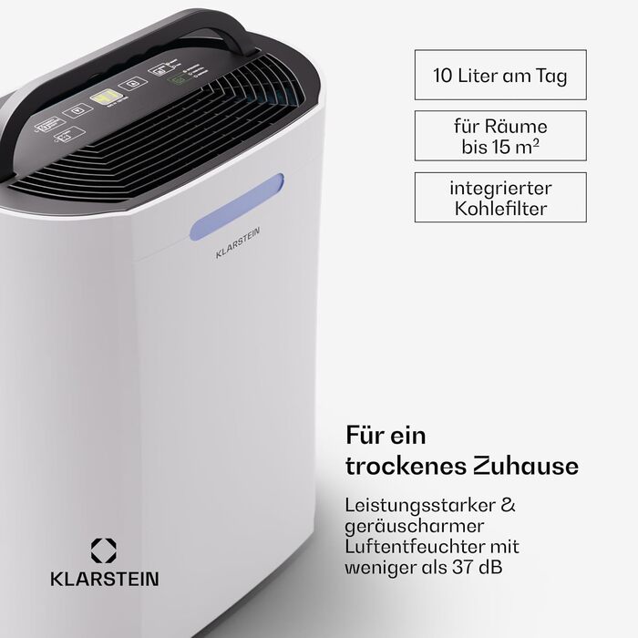 Klarstein AeroDry Smart 12l: Електричний осушувач повітря з WiFi, LED дисплеєм та фільтром вугілля (12л/день, 18м²)