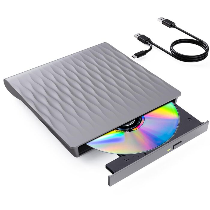 Зовнішній DVD/CD привід DANGZW USB 3.0 Type-C, портативний DVD-брунер та плеєр для ноутбука та ПК, сумісність з Windows, MacOS, Linux (сірий)