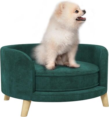 Диван для собак PawHut, м'який диванчик для домашніх тварин з велюровою оббивкою, лежанка для котів та собак, зелений, 68 x 68 x 35 см