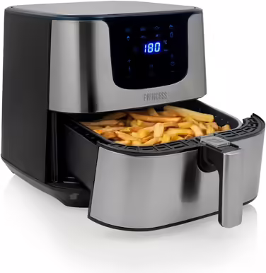 Princess Hot Air Fryer XXL with 5.5 Liter – 62.2% less energy consumption – Digital Airfryer Deluxe – 8 programs – Stainless steel – Oil-free – Aerofryer 182060, Silver STANDARD DESIGN 5.5L