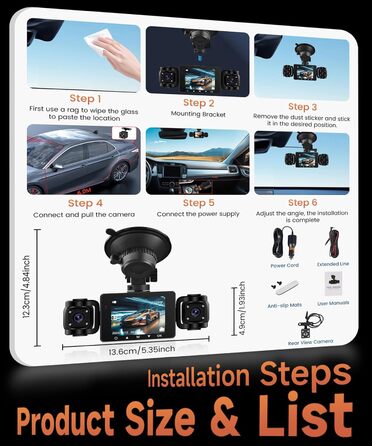 Автомобільна відеореєстратор (Dashcam) 4 Канали 360° з 4 камерами FHD 1080P (передня, задня, ліва, права), 2.4