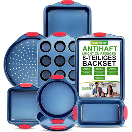 Набір форм для випічки Nutrichef 10 шт. з антипригарним покриттям – для випікання солодкого (печиво) та солодкого (піца). Форми для випічки з вуглецевої сталі, без PFOA та PTFE, з силіконовими ручками (круглі та квадратні).