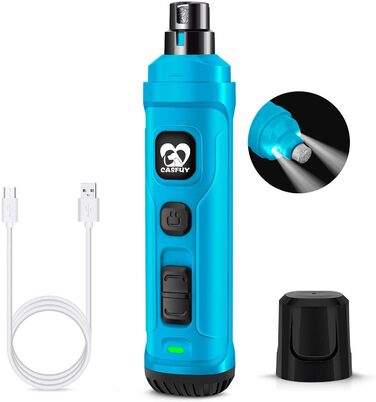 Електричний точило для кігтів собак та котів Casfuy з LED-підсвіткою, 2 швидкості, тихий, для собак та котів малих та середніх порід (Скай Блю)