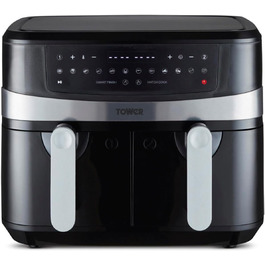 Фритюрниця Tower T17088 Vortx 9 л з двома кошиками, подвійна аерофритюрниця на 2600 Вт, чорна, Smart Finish, 2 камери