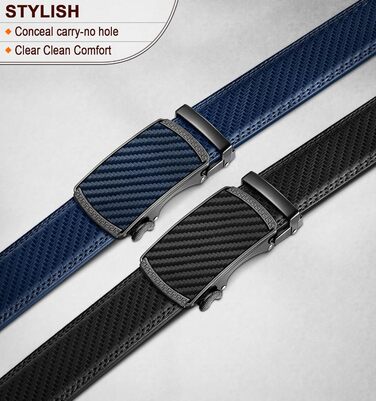 Чоловічий ремінь KEMISANT 2 шт. з автоматичною застібкою, шкіряний, регульований, 35 мм, з подарунковою коробкою, чорний/пурпурно-синій