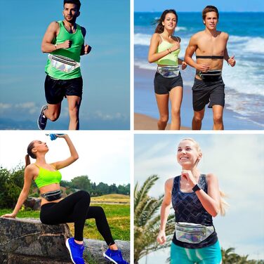 Світловідбиваюча поясна сумочка-фенні-пек, металік, водонепроникна, для жінок, чоловіків, дітей, подорожей, бігу, фестивалів, вечірок (срібляста)