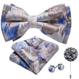 Краватка в клітинку Barry.Wang: комплект з краваткою, нагрудником та запонками. Класична смужка (блакитний/білий)