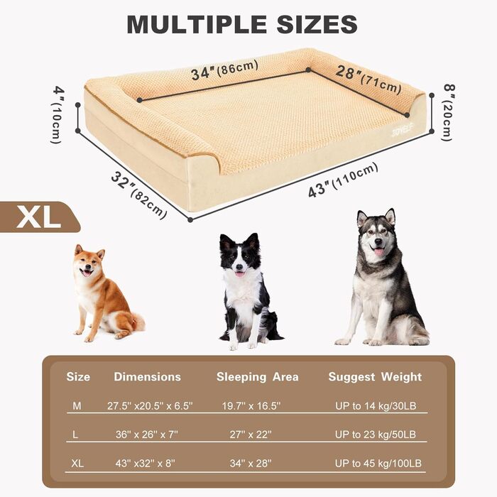 Ортопедичне ліжко для собак Joyelf середнього розміру, U-подібне диван з піни знімним, пральним чохлом та неслизьким дном для собак маленьких та середніх порід - (X-Large - 110*82*20см, Хакі)