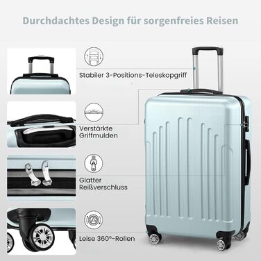 Набір валіз LEADZM 3 шт. з роликами, великий, жорсткий ABS+PC, телескопічна ручка, ручна поклажа (м'ятний)
