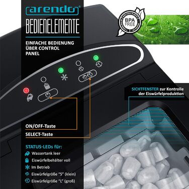 Stainless steel ice maker, ice cube maker, ice maker machine 1.8 Liter ice cube maker, ice cream machine with cooling, ice cube sizes small and large, status LEDs ABS BPA free, silver stainless steel (D: Red)