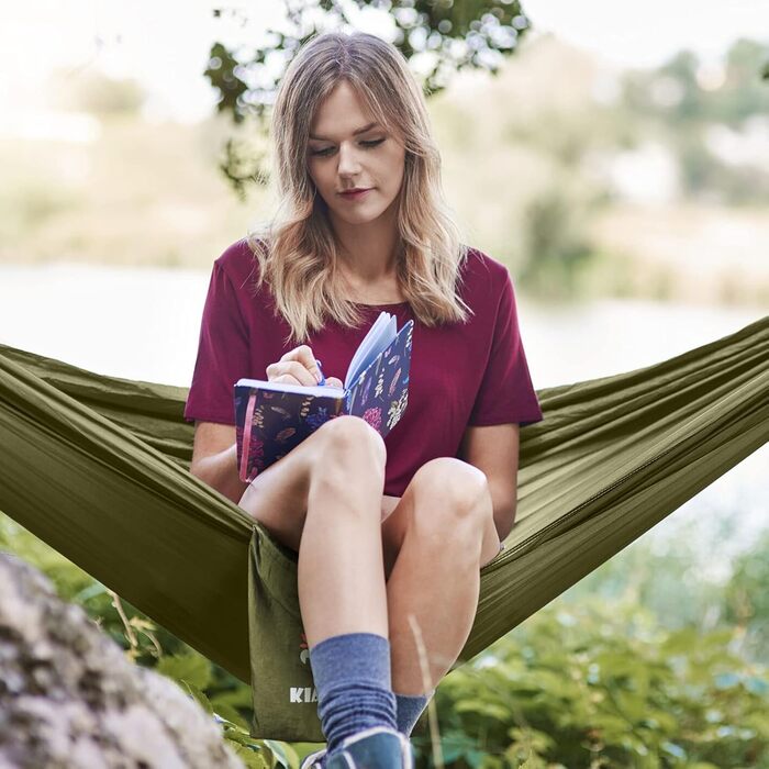 Гамак для відпочинку на природі з москітною сіткою - 260 x 130 см, легкий нейлон, 200 кг, зелений