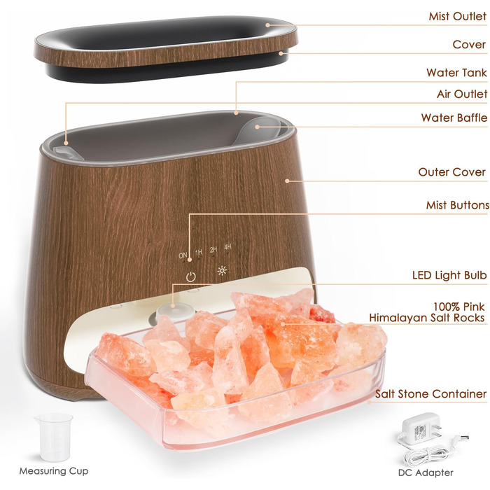 SALKING Аромадифузор з підсвіткою та ефектом полум'я, 150 мл, темне дерево | Увлажнитель повітря, для ефірних олій, 3 режими яскравості